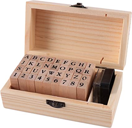 Wooden Rubber Alphabet Stamps Set